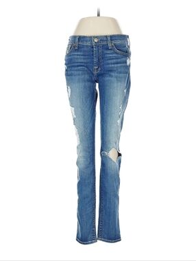 7 For All Mankind Distressed Light Blue Flare Jeans